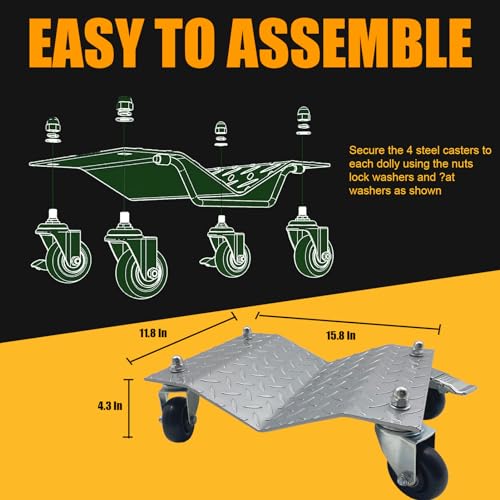 Image of Set of 2 Car Tire Wheel Dolly Furniture Lifters - Heavy Duty Under Vehicle Tire Skates Motorcycle Jack and Moving Dollies with Wheels 3000lbs Capacity Black (Silver, 2 Dollies)