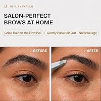 Beauty Power Slant Tip Precision Tweezers - Stainless Steel Eyebrow Tweezers for Women & Men - Precision Tweezers for Facial Hair, Ingrown Hair & Brow Shaping - Professional Beauty Tool (Gray) — image 3