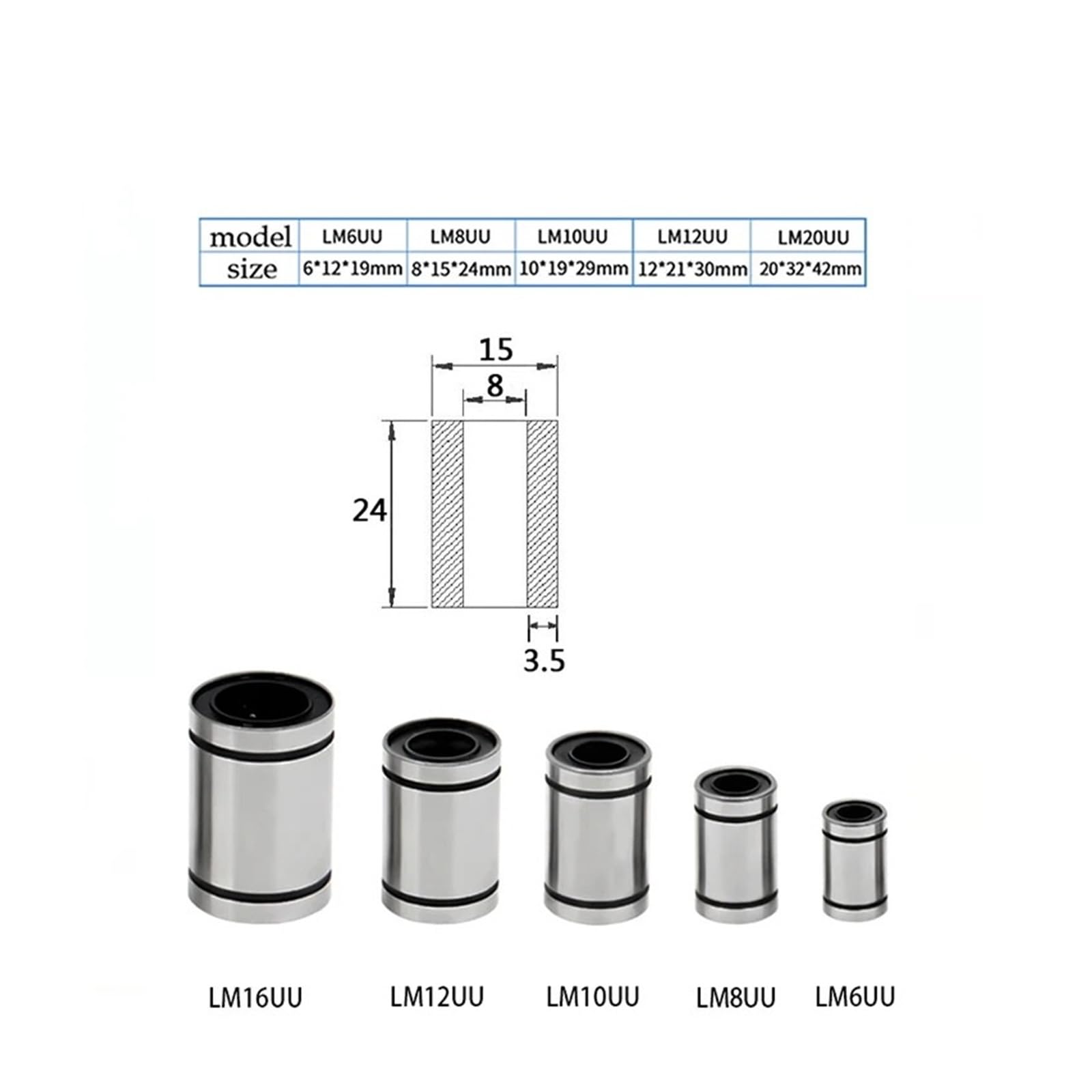 4/10pc LM3UU LM4UU LM5UU LM6UU LM8UU LM10UU LM5L LM6LUU LM8LUU Lange Typ 3-16MM Linear kugellager CNC Teile for CNC 3D Drucker(10Pcs,LM3UU 3x7x10)