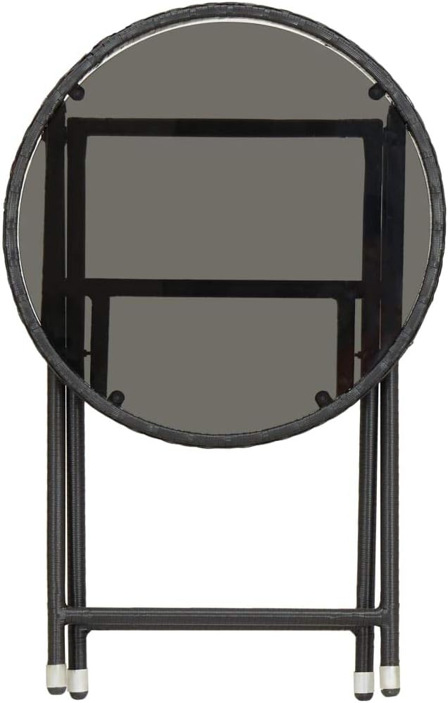 Elegant Rustic Patio Dining Table, Sturdy Patio Table with Steel Frame, Weather Resistant Coffee Table for Backyard or Living Room, Tea Table Black 23.6" Poly Rattan and Tempered Glass