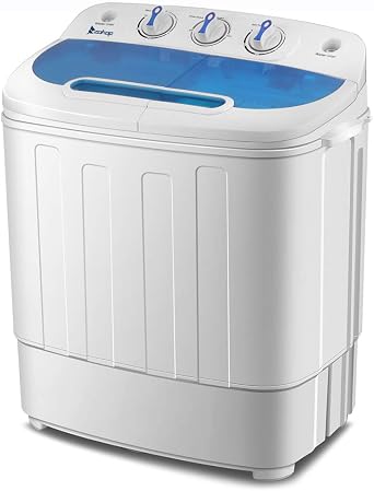 Direct Portable Compact Twin Tub Washing Machine - 13.4lbs Capacity,Semi-Automatic Built-in Drain Pump for Camping, Apartments, Dorms,Delicates,White Blue GT51056504 23.23 x 13.98 26.57 inch