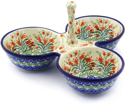 Polmedia Polish Pottery Condiment Dish - Crimson Bells Pattern Handmade in Boleslawiec Poland by Ceramika Artystyczna + Certificate of Authenticity