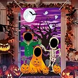 Halloween Door Decorations Backdrop Photo Door Banner Pumpkin Head Scarecrow Ghosts Skeletons Hole in Face Party Prop Photography Background Halloween Theme Party Supplies