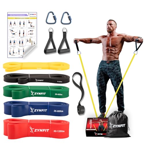 ZYNFIT Latex Resistance Bands Set with Handles, 5 Levels