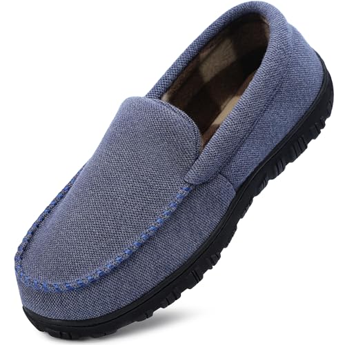 Image of MIXIN Mens Slippers Cozy Moccasin House Slippers Anti-Skid Slip On Indoor Outdoor with Comfy Memory Foam Blue Size 10