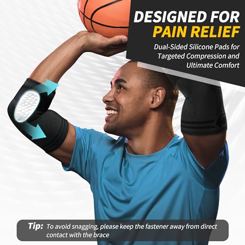 CAMBIVO Elbow Support with Strap for Men Women 2 Pack, Tennis Elbow Brace Compression Sleeves, Dual-side Silicone Pads for Weightlifting, Golfers Elbow, Tendonitis, Elbow Pain Relief - Image 5