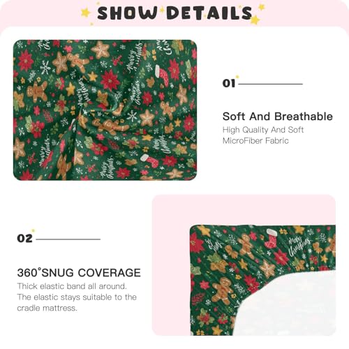 Image of Baby Crib Sheet Green Christmas Crib Mattress for Boys and Girls Playard Sheet Soft Breathable Fitted Baby Mattress Cover 52x28in