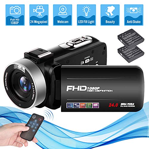 Videocamara Videocámara Full HD 1080P 24.0MP 18X Zoom Digital Camara de Video con Pantalla de Rotación de 270 ° de Pantalla de 3 Pulgadas