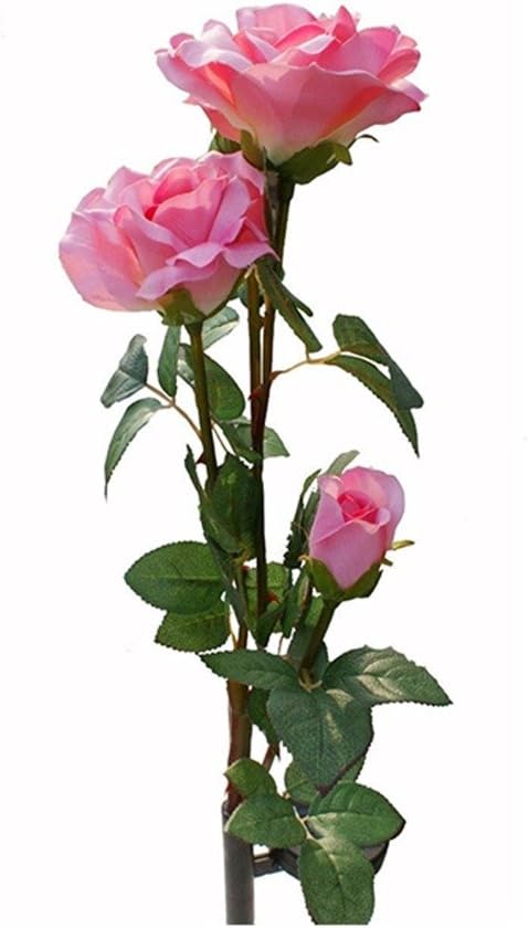 Solar Power 3 LED Pink Rose Flower Light Garden Waterproof Lamp Pink