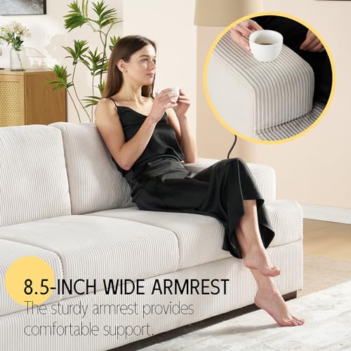 image for VanAcc 89in Comfy Couch, 3 Seater Sofa with Wood Legs, Deep Seat Sofa-