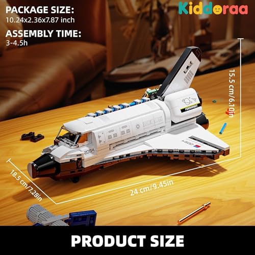 Image of Space Shuttle Rocket Building Block Set - 536 PCS Spaceship Model Kit with Stretchable Satellite & Translucent Design - STEM Construction Toy & Home /Office Decor - Gift for Kids 8-12 & Adults