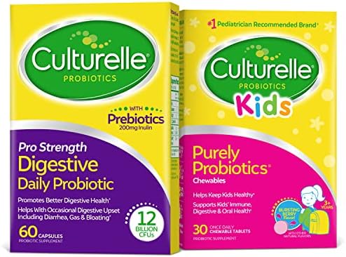 Culturelle Daily Probiotic Bundle – Pro Strength Daily Probiotic Capsules for Men and Women and Daily Probiotic Chewables for Kids, Digestive + Immune Support, Gluten Free