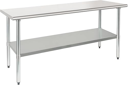 Miniatura 20 de HARDURA Mesa de acero inoxidable de 30 x 72 pulgadas con estante inferior y patas galvanizadas, mesa de metal comercial resistente NSF para