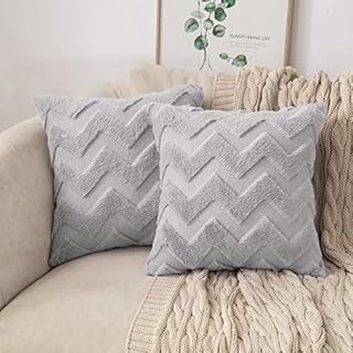 MIULEE Set of 2 Cushion Cover Wool Faux Fur Throw Pillow Case Decorative Elegant With Plush Home Cushions for Sofa Bedroom Living Room Protector 45 x 45cm 18 x 18 Inch Grey