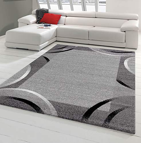 Nazar Tapis De Salon Moderne Avec Bordure Collection Santana De Différente Taille Et Couleur Gris 160 X 220 Cm