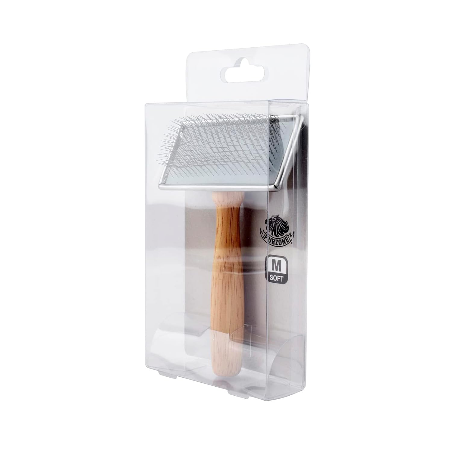 Furzone Wooden Slicker Brush - Stainless Steel Soft Pins for Pet Grooming (Size M)