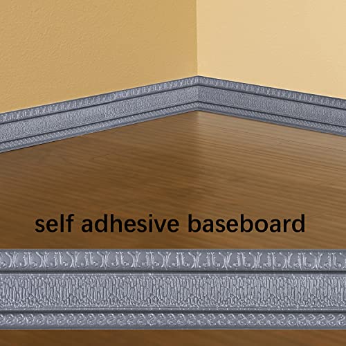 Yutianli Crown Molding Peel And Stick Wallpaper Border Flexible Wall Base Moulding Trim Self Adhesive Vinyl Baseboard Silver Gray Foam Wall Molding 3D Mirror Border (1Pcs-89, Silver Gray) #TOP1