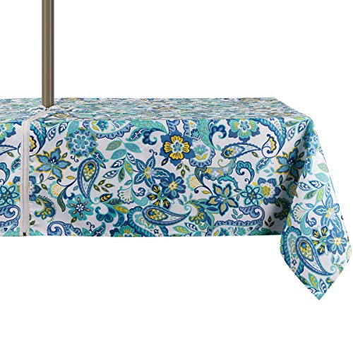Image of EHouseHome Outdoor Indoor 60x84 inch Rectangle Tablecloth with Umbrella Hole and Zipper, Waterproof Zippered Patio Table Cloths, Spring /Summer Table Covers for Backyard Circular Table /BBQs /Picnic