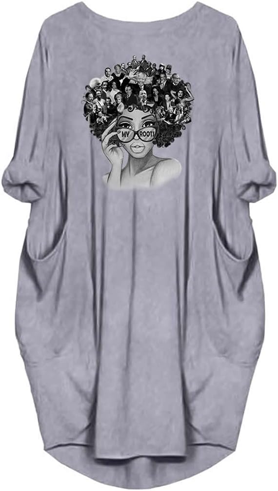 WbJetr My Roots Character Graphic Print Long Sleeve Casual Tunic Dress with Pocket for Women