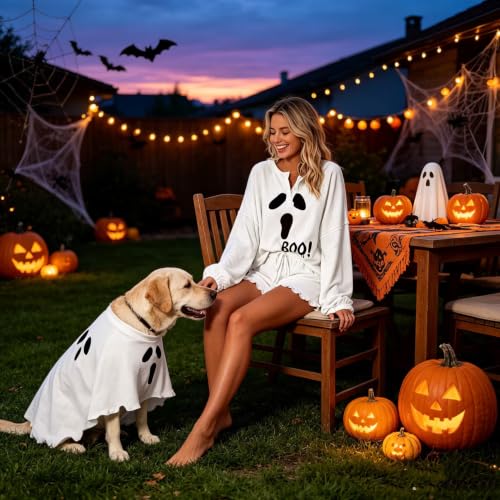 Image of Roshop Halloween Pajama Women's Pumpkin Matching Top & Shorts Loungewear Set