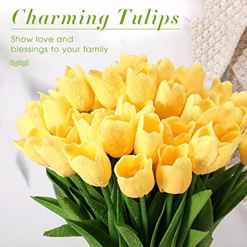 Geosar 40 Pcs Tulips Artificial Bulk Tulips Real Touch Faux Tulips Spring Bouquet 14 Inch Pu Faux Tulip Stems For Home Vase Mother's Day Office Decor Floral Arrangements Wedding Bouquet (Yellow) #TOP4