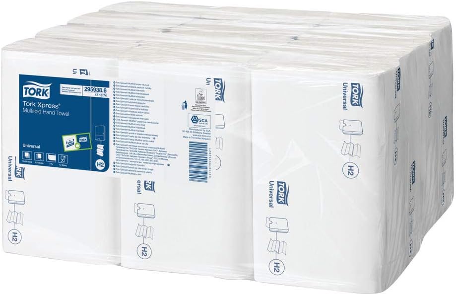 Tork Xpress Multifold Paper Hand Towels 471074 - H2 Universal Interfolded Hand Towels for Dispenser - Economic, 1-Ply, White - 12 x 250 Sheets