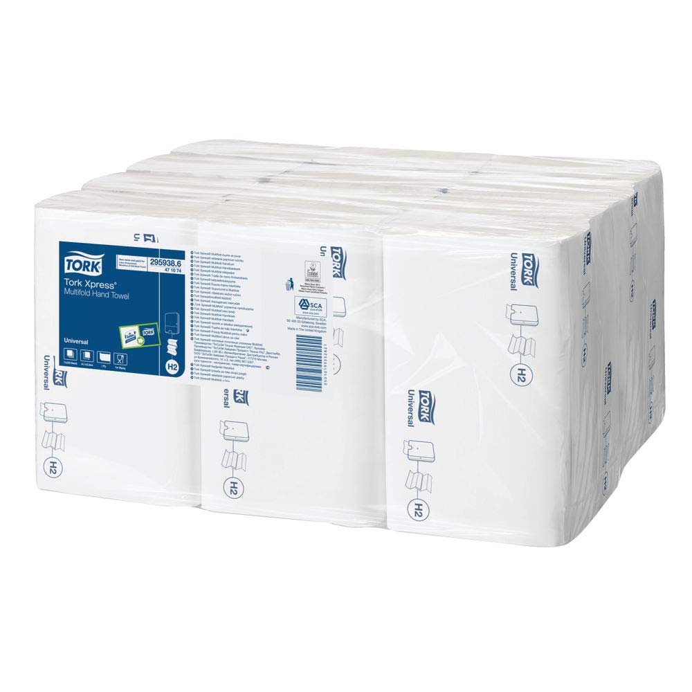 Tork Xpress Multifold Paper Hand Towels 471074 - H2 Universal Interfolded Hand Towels for Dispenser - Economic, 1-Ply, White - 12 x 250 Sheets