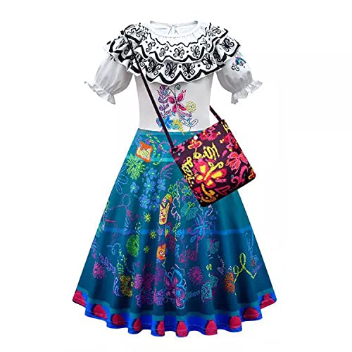 Mirabel Kostümkleider für Mädchen Kinder Isabela Cosplay Prinzessin Kleid Madrigal Shirt Rock Full Set Halloween Party Anime Cartoon Outfits mit Geldbörse Cover
