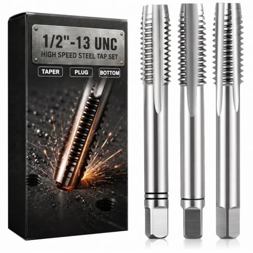 Image of Gisafai 3 Pcs Hss Tap Set Taper Plug and Bottoming Hand Taps, 1 /2 inch-13