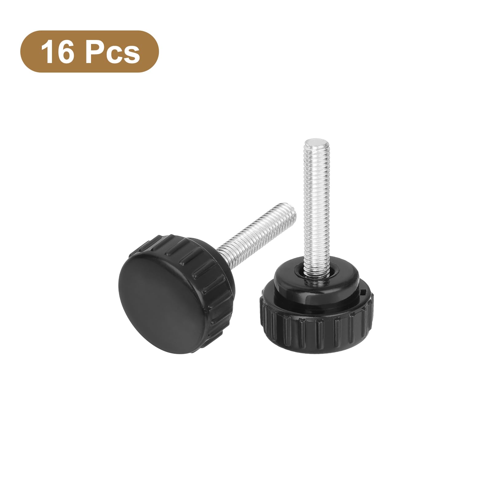 sourcing map Lot de 16 vis moletées rondes M6 x 30 mm en acier au carbone plaqué zinc pour vis de rechange rapides Noir