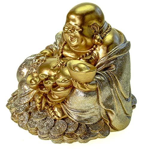Kremers Schatzkiste Large Money Box Lucky Buddha 18 cm Decorative Piggy Bank Figurine Happy Buddha, Gold-coloured, 18 x 18 x 18 cm - Image 3