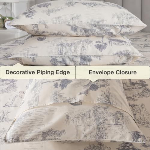 Image of French Country Vintage Toile Percale Sheets Queen Size Deep Pocket