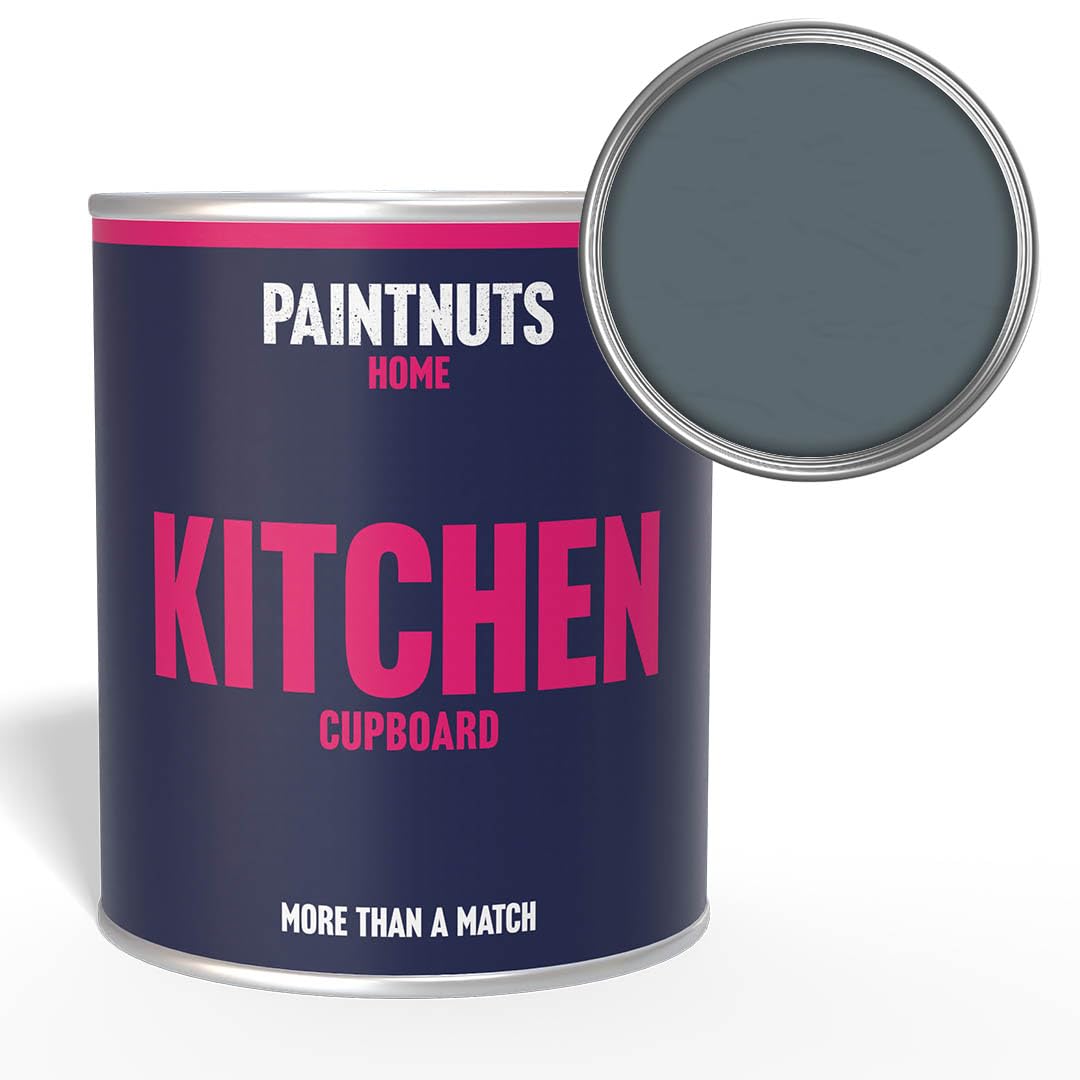 Paintnuts Kitchen Cupboard Wood Laminate Satin PaintBlue Grey (Ral7031)1L from B&Q