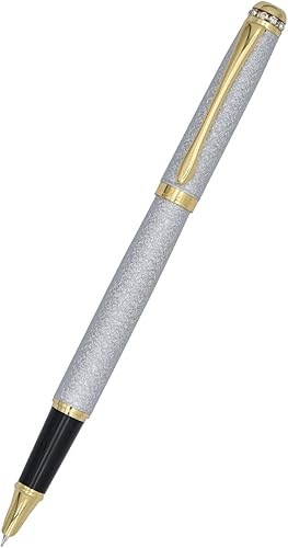 Miniatura 2 de Gullor Pluma estilográfica, cuerpo esmerilado con borde dorado, recargable, incluye convertidor de tinta, punta extrafina (0.015 in), blanco