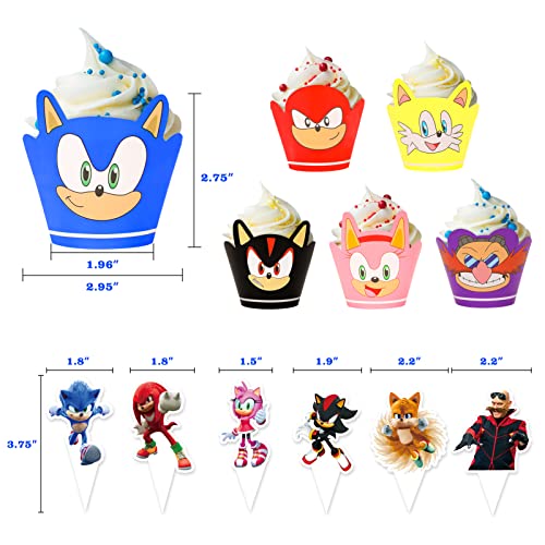 48Pcs Sonic Cupcake Toppers And Cake Decorations, Sonic Birthday Party Supplies, Themed Party Cake And Cake Stand Decor- A Surprise Gift For Christmas #TOP2