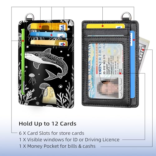 Slim RFID Blocking Wallet Minimalist Front Pocket Card Holder, Whale Shark and Jellyfish Secure Leather Credit Card Case with Security Pockets for Men and Women3