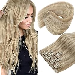 Easy At-Home Application: Sunny Hair human hair clip-in extensions offer an at-home hair solution, giving you instant length, volume, and highlights in seconds; no glue, no heat, and no professional needed, just clip them in and go; they’re completel...