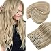 Sunny 18inch Clip in Extensions Human Hair Dark Ash Blonde Highlights with Golden Blonde 7pcs Full Head Clip in Remy Human Hair Extensions
