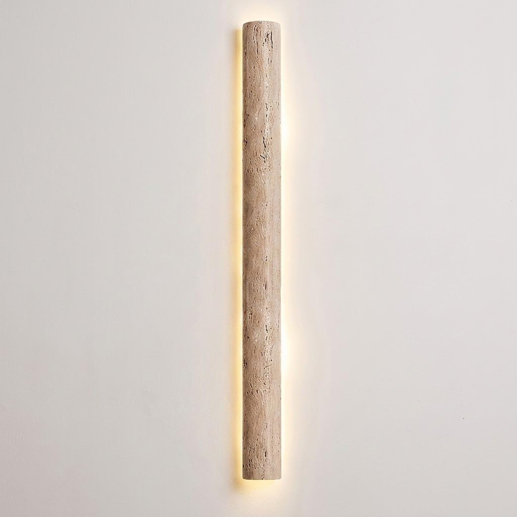 COSRUB Linear LED Travertine Wall Sconces, Minimalist Backlit Halo Wall Lamps Long Strip Half Cylinder Stone Wall Lights for Stairs Hallway Entryway Aisle(120cm/47.24in)