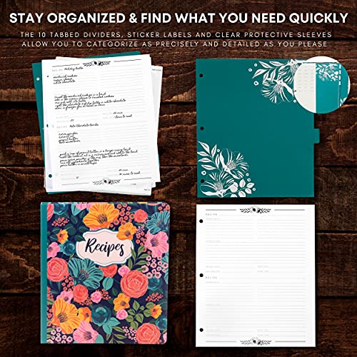 Steel Mill & Co 3 Ring Recipe Binder For 8.5"X11" Printed Recipes/Full Size Papers, Recipe Organizer Includes Tab Dividers With Labels, Clear Protective Sleeves, And Blank Recipe Pages, Garden Blooms #TOP1