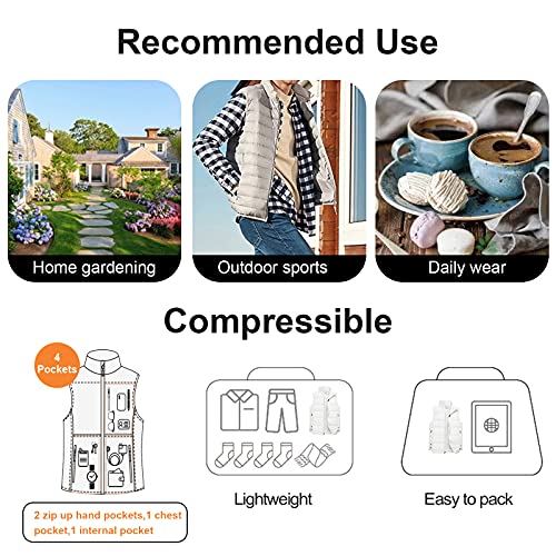 Chrisuno Men's Outdoor Casual Padded Packable Spring Fall Winter Vest Coats Full Zip Puffer Waistcoat Jacket White L #TOP4