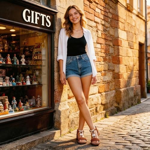 Image of Littleplum Women Sandals Arch Support Handmade Bohemian Braided Flat Sandals Comfort Walking Beach Ankle Elastic Summer Shoes