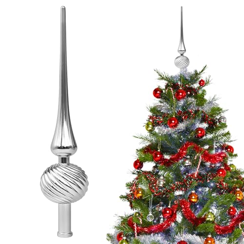 Punta per albero di Natale, in argento, con motivo a spirale, per albero di Natale, in plastica, per decorazioni natalizie