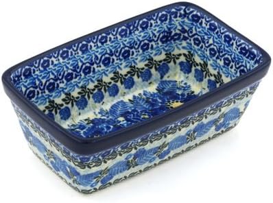 Polmedia Polish Pottery Mini loaf pan UNIKAT - Fields Of Blue Pattern Handmade in Boleslawiec Poland by Ceramika Artystyczna + Certificate of Authenticity