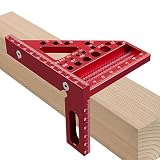 Uadme 3D Triangolo per Falegnameria con Pini Nascosti, Righello 3D Multi-angolo, 22.5-90° Goniometro Quadrato in Alluminio, Strumento di Misurazione per Lavorazione del Legno (Rosso)