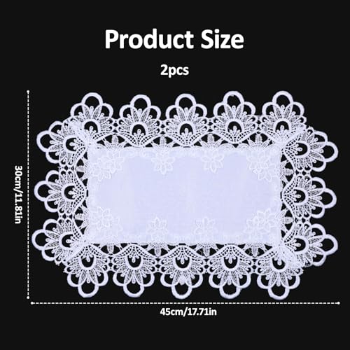 2 Stück Spitzendeckchen, 45 × 30 cm Rechteckige Tischdeckchen Vintage Blumen-Tischdecke Bestickt Tischsets für Zuhause, Küche, Esszimmer, Couchtisch, Kommode, Teeparty (Weiß)