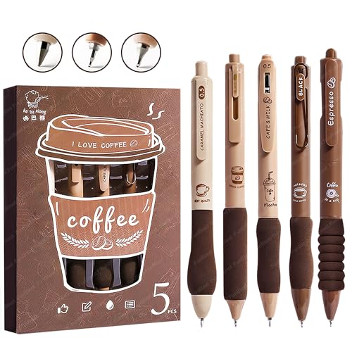 Image of FunBlast Gel Pens for Writing, 5 Pcs Gel Pen & 1 Pcs Highlighter Pen, with Comfortable Grip for Smooth Writing, Kawaii Pens, Stationery for School & Office (Blue Ink) (Coffee)
