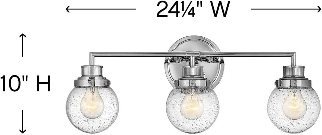 Hinkley Poppy 5933CM Medium Three Light Bathroom Vanity Fixture, Mid-Century Modern, Clear Seedy Glass Globe, Chrome