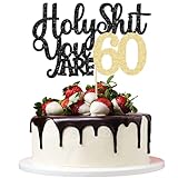 1Pc Holy Shit You are 60 Cake Topper Glitter Funny 60th Birthday Cake Pick for Happy 60th Cheers to 60 Years Old Birthday Party Cake Decorations Supplies