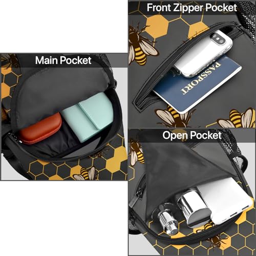 FyLybois Honeycomb Bee Sling Bag Crossbody Travel Hiking Bags Mini Chest Backpack Casual Shoulder Daypack for Women Men with Strap Lightweight Outdoor Sport Climbing Runners3